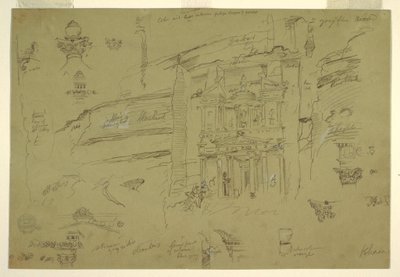 Dibujo, Detalles arquitectónicos de El Khasneh, Petra, finales de febrero de 1868 de Frederic Edwin Church