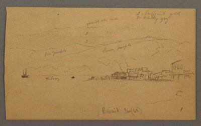 Dibujo, Bahía con casas, montañas detrás, enero de 1868 de Frederic Edwin Church