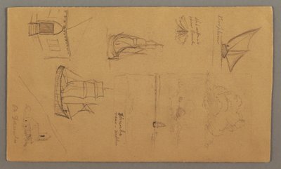 Dibujo, Estudios de barcos, Estudio de nubes, Dos edificios, posiblemente 1868 de Frederic Edwin Church