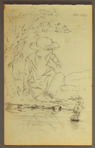 Dibujo, Niño arrodillado junto a un árbol, 1844 de Frederic Edwin Church