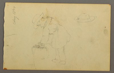 Dibujo, Niño apoyado en un saco, sombrero, 1844 de Frederic Edwin Church