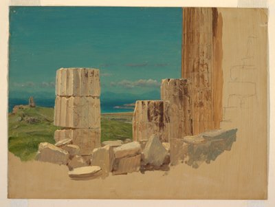 Dibujo, Columnas rotas, Vista desde el Partenón, Atenas, abril de 1869 de Frederic Edwin Church
