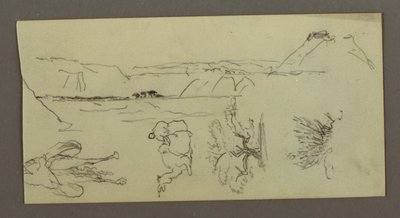 Dibujo, Stuides de camello, arbusto y valle, posiblemente 1868 de Frederic Edwin Church