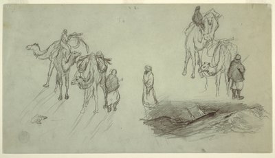 Dibujo, Camellos y jinetes; Sailbo, 1868 de Frederic Edwin Church