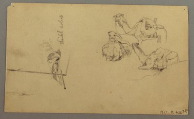 Dibujo, Camellos bebiendo en una colina, 22 de febrero, posiblemente 1868 de Frederic Edwin Church