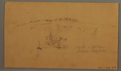 Dibujo, Castillo, Minarete, Veleros, Casa, Mayo 1868 de Frederic Edwin Church