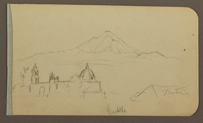 Dibujo, Catedral, Montaña, Cuautla; Verso: Casa, Iglesia, Árbol Cuautla, Febrero 1885 de Frederic Edwin Church