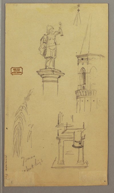 Dibujo, Iglesia, Edificio, Puente cubierto, posiblemente 1868-69 de Frederic Edwin Church