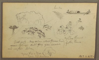 Dibujo, Iglesia, torres; Verso: Figuras en canoa, Bocetos botánicos, 1857 de Frederic Edwin Church