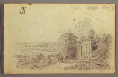 Dibujo, Ruina clásica, Árboles, 1844 de Frederic Edwin Church