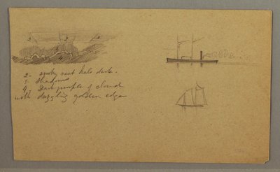 Dibujo, Estudio de nubes, barco de vapor, velero, posiblemente 1865-66 de Frederic Edwin Church