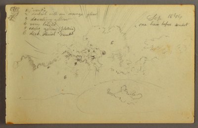 Dibujo, Estudio de nubes con el sol irrumpiendo, 1844 de Frederic Edwin Church