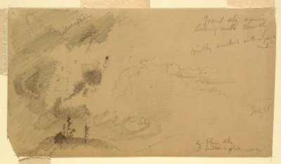 Dibujo, Atardecer nublado sobre una cordillera, julio de 1866 de Frederic Edwin Church