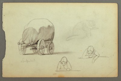 Dibujo, Vagón cubierto, Tres estudios de una mujer, posiblemente 1868 de Frederic Edwin Church