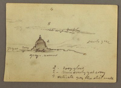 Dibujo, Vista lejana de la cúpula de la basílica de San Pedro, Roma, Italia, enero de 1869 de Frederic Edwin Church