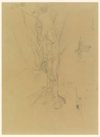 Dibujo, El Khasneh desde el Sik, Petra, finales de febrero de 1868 de Frederic Edwin Church