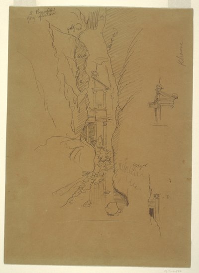 Dibujo, El Khasneh desde el Sik, Petra, finales de febrero de 1868 de Frederic Edwin Church
