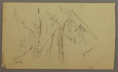 Dibujo, Valle de El Yemen, Arabia: Vista de un valle sinuoso con una caravana, 20 de febrero de 1868 de Frederic Edwin Church