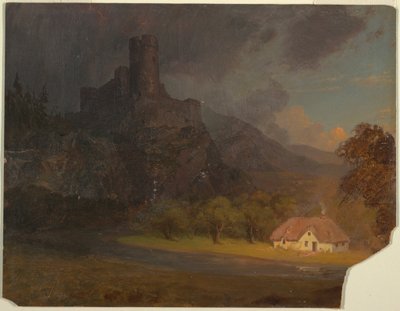 Dibujo, Castillo y cabaña ingleses, ca. 1844 de Frederic Edwin Church