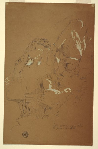 Dibujo, Roca caída sobre escombros, El Yemen, 2 de marzo de 1868 de Frederic Edwin Church