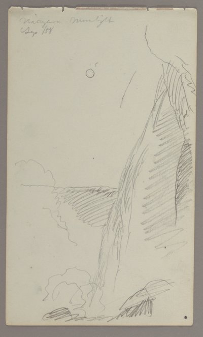 Dibujo, Cataratas a la luz de la luna, 1858 de Frederic Edwin Church