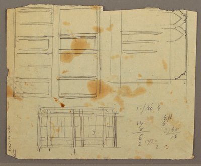 Dibujo, Bocetos de figuras; Verso: Librería, 1853 de Frederic Edwin Church