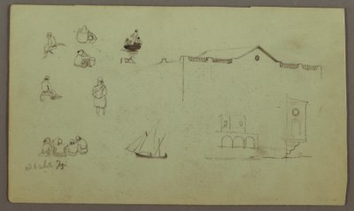 Dibujo, Estudios de figuras, Velero, Estudios arquitectónicos, posiblemente 1868 de Frederic Edwin Church