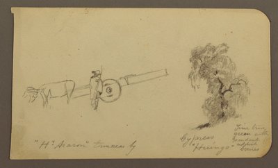 Dibujo, Figura y carro de bueyes, Ciprés; reverso: Vista del lago de Cuitzeo, enero de 1885 de Frederic Edwin Church