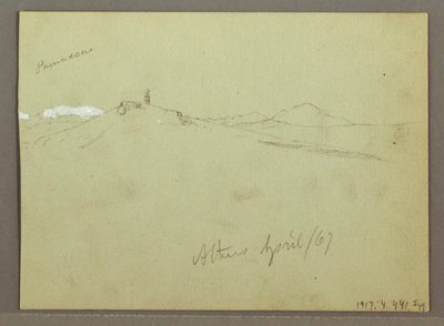 Dibujo, Rebaño de ovejas y pastor, cordilleras nevadas, abril de 1869 de Frederic Edwin Church