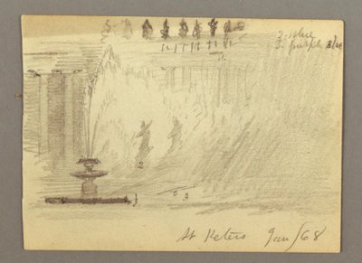 Dibujo, Fuente en la plaza de la Basílica de San Pedro, Roma, Italia, enero de 1868 de Frederic Edwin Church
