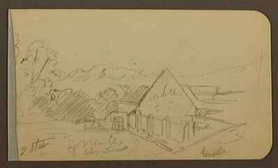 Dibujo, Jardín, Casa, Cuautla; Verso: Iglesia, Granero, Cuautla, Febrero 1885 de Frederic Edwin Church