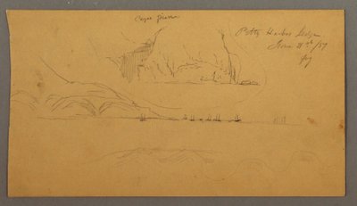 Dibujo, Puerto, Veleros, Montañas, 21 de junio de 1859 de Frederic Edwin Church