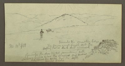 Dibujo, Montón de piedras, Llanura y montañas, Sun, 19 de febrero de 1868 de Frederic Edwin Church
