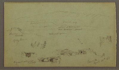 Dibujo, Hill Range Across Plain, Ruinas, 28 de abril de 1868 de Frederic Edwin Church