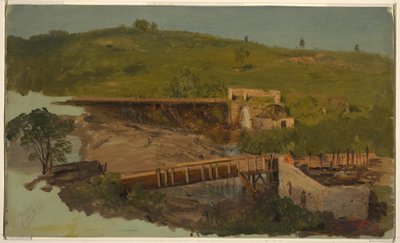 Dibujo, Colina con viaductos y molinos en ruinas, cerca de Catskill, Nueva York, ca. 1865 de Frederic Edwin Church