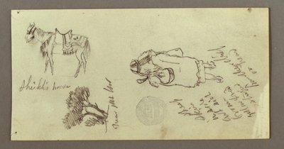 Dibujo, Caballo, Figura de espaldas, Árboles, posiblemente 1868 de Frederic Edwin Church