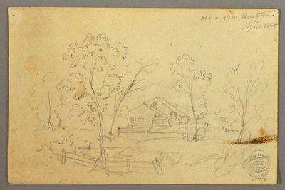 Dibujo, Casa en el bosque junto a un arroyo, abril de 1845 de Frederic Edwin Church