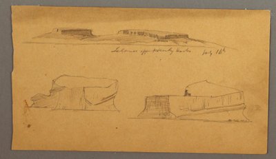 Dibujo, Isla frente al puerto de Henly y dos icebergs flotantes, 16 de julio de 1859 de Frederic Edwin Church