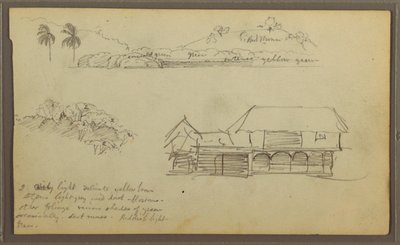Dibujo, Paisaje, Copas de árboles, casa, 1857 de Frederic Edwin Church