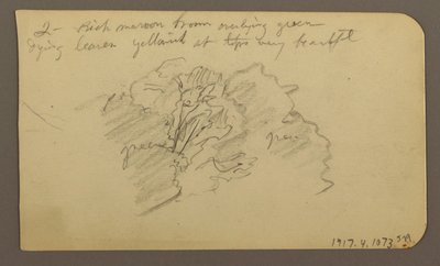 Dibujo, Paisaje, casas; Verso: Copa de árbol, febrero de 1885 de Frederic Edwin Church