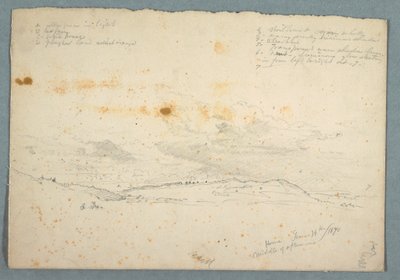 Dibujo, Paisaje en el valle del Hudson; verso: Boceto de iglesia con naves arboladas, 14 de junio de 1870 de Frederic Edwin Church