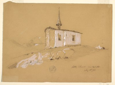 Dibujo, "Pequeña iglesia cerca de Bel Arp", Alpes berneses, Suiza, 28 de agosto de 1868 de Frederic Edwin Church