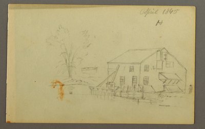 Dibujo, Edificio de palomares con embarcadero junto a un arroyo, 1845 de Frederic Edwin Church