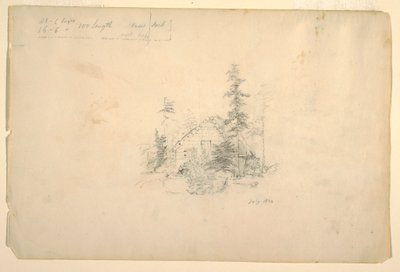 Dibujo, Cabaña de troncos rodeada de árboles, julio de 1844 de Frederic Edwin Church