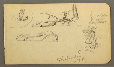 Dibujo, Hombre en barca, rocas, tronco de árbol, árboles, 1878 de Frederic Edwin Church