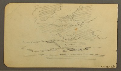 Dibujo, Hombre en barca, rocas, tronco de árbol, árboles, 1878 de Frederic Edwin Church