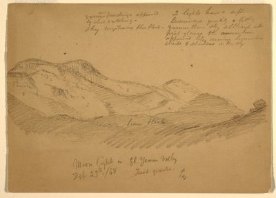 Dibujo, Luz de luna en el valle de El Yumen, Arabia, 29 de febrero de 1868 de Frederic Edwin Church