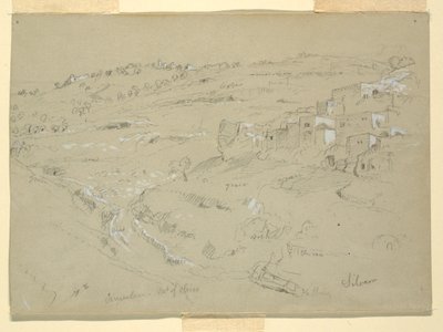 Dibujo, Monte de los Olivos, Betania, Siloé y Jerusalén, Palestina [Betania y Silwan, Jerusalén Este y Jerusalén, Israel], 7 y 10 de febrero de 1868. de Frederic Edwin Church