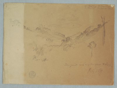 Dibujo, Paisaje montañoso cerca de Jorje, Ecuador, 23 de julio de 1857 de Frederic Edwin Church