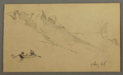 Dibujo, Picos de montaña, Dos figuras en un bote de remos, agosto de 1868 de Frederic Edwin Church